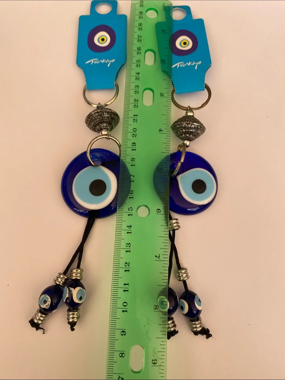 Blue Evil Eye 🧿 glass Hanging Charm Keychain Blue set of 2